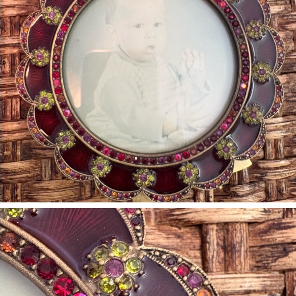 Jay Strongwater Burgundy and Gold Bejeweled Frame